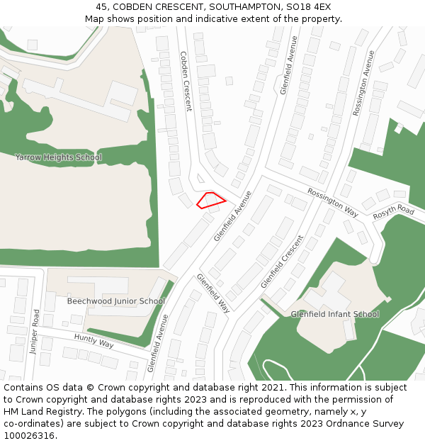 45, COBDEN CRESCENT, SOUTHAMPTON, SO18 4EX: Location map and indicative extent of plot