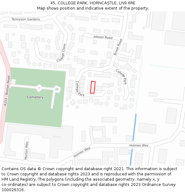 45, COLLEGE PARK, HORNCASTLE, LN9 6RE: Location map and indicative extent of plot