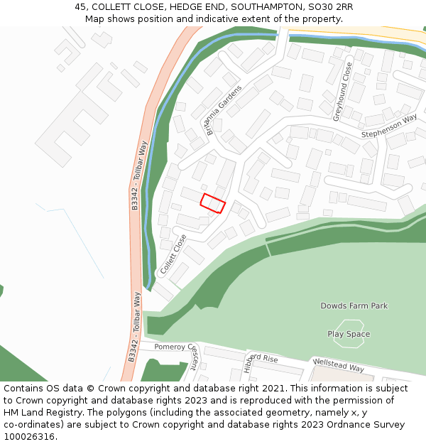 45, COLLETT CLOSE, HEDGE END, SOUTHAMPTON, SO30 2RR: Location map and indicative extent of plot