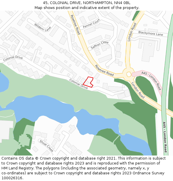 45, COLONIAL DRIVE, NORTHAMPTON, NN4 0BL: Location map and indicative extent of plot
