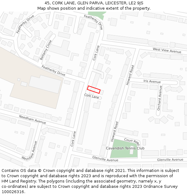 45, CORK LANE, GLEN PARVA, LEICESTER, LE2 9JS: Location map and indicative extent of plot