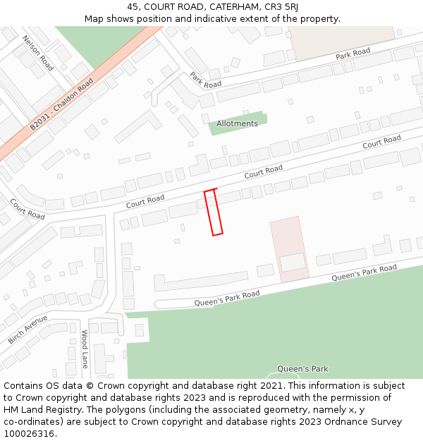 45, COURT ROAD, CATERHAM, CR3 5RJ: Location map and indicative extent of plot