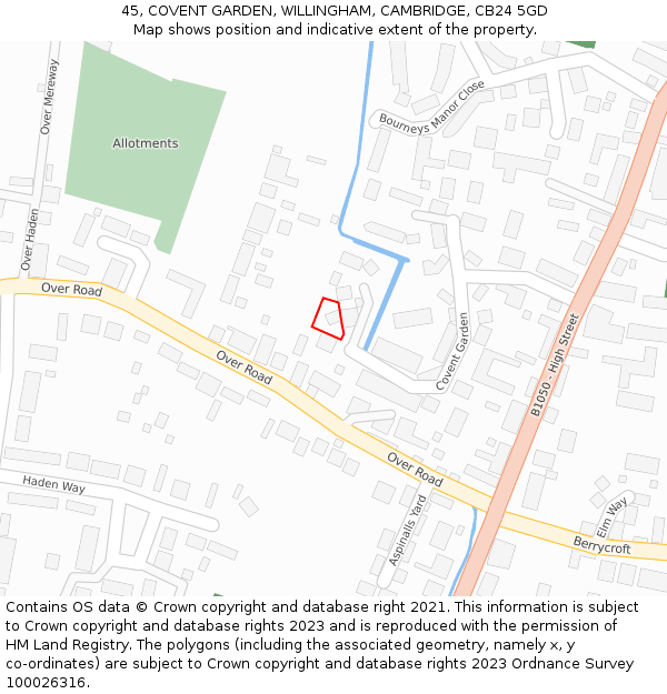 45, COVENT GARDEN, WILLINGHAM, CAMBRIDGE, CB24 5GD: Location map and indicative extent of plot