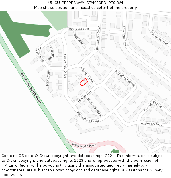 45, CULPEPPER WAY, STAMFORD, PE9 3WL: Location map and indicative extent of plot