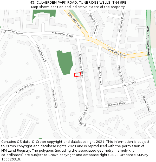 45, CULVERDEN PARK ROAD, TUNBRIDGE WELLS, TN4 9RB: Location map and indicative extent of plot