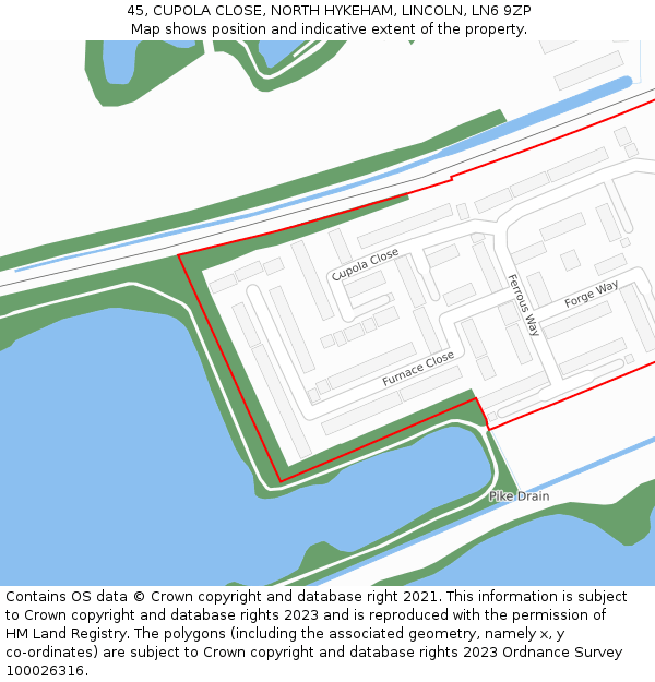 45, CUPOLA CLOSE, NORTH HYKEHAM, LINCOLN, LN6 9ZP: Location map and indicative extent of plot