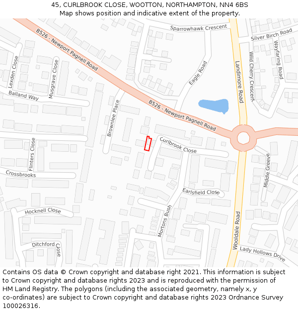 45, CURLBROOK CLOSE, WOOTTON, NORTHAMPTON, NN4 6BS: Location map and indicative extent of plot