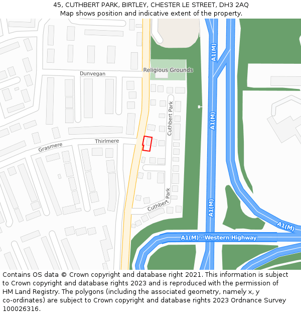 45, CUTHBERT PARK, BIRTLEY, CHESTER LE STREET, DH3 2AQ: Location map and indicative extent of plot