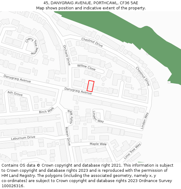45, DANYGRAIG AVENUE, PORTHCAWL, CF36 5AE: Location map and indicative extent of plot
