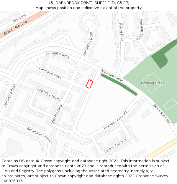 45, DARNBROOK DRIVE, SHEFFIELD, S5 9BJ: Location map and indicative extent of plot