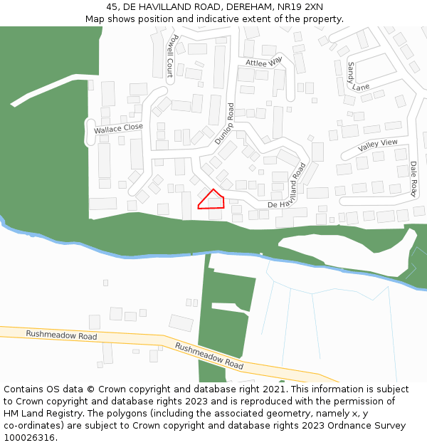 45, DE HAVILLAND ROAD, DEREHAM, NR19 2XN: Location map and indicative extent of plot