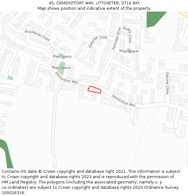 45, DEMONTFORT WAY, UTTOXETER, ST14 8XY: Location map and indicative extent of plot
