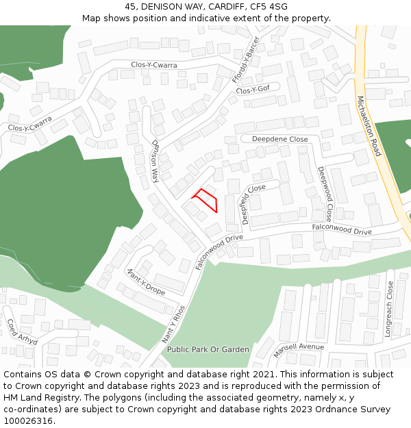 45, DENISON WAY, CARDIFF, CF5 4SG: Location map and indicative extent of plot
