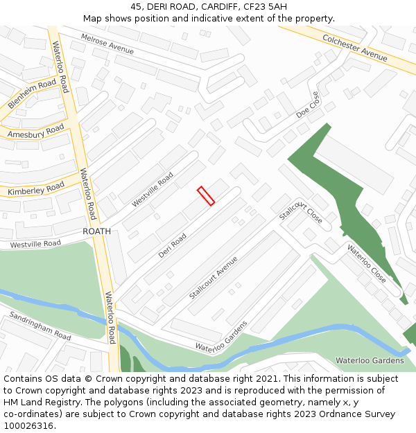 45, DERI ROAD, CARDIFF, CF23 5AH: Location map and indicative extent of plot