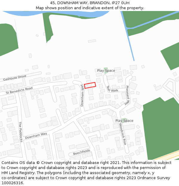45, DOWNHAM WAY, BRANDON, IP27 0UH: Location map and indicative extent of plot
