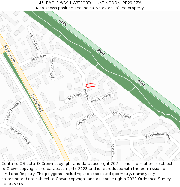 45, EAGLE WAY, HARTFORD, HUNTINGDON, PE29 1ZA: Location map and indicative extent of plot