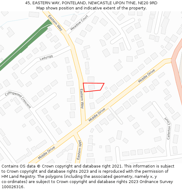 45, EASTERN WAY, PONTELAND, NEWCASTLE UPON TYNE, NE20 9RD: Location map and indicative extent of plot