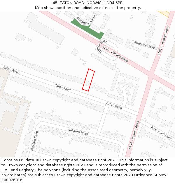 45, EATON ROAD, NORWICH, NR4 6PR: Location map and indicative extent of plot