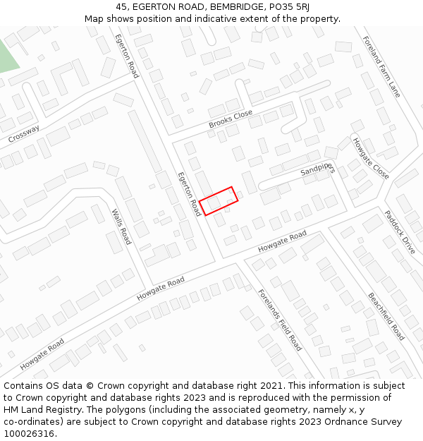45, EGERTON ROAD, BEMBRIDGE, PO35 5RJ: Location map and indicative extent of plot