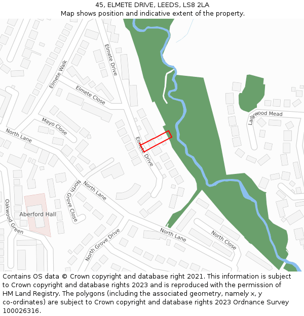 45, ELMETE DRIVE, LEEDS, LS8 2LA: Location map and indicative extent of plot
