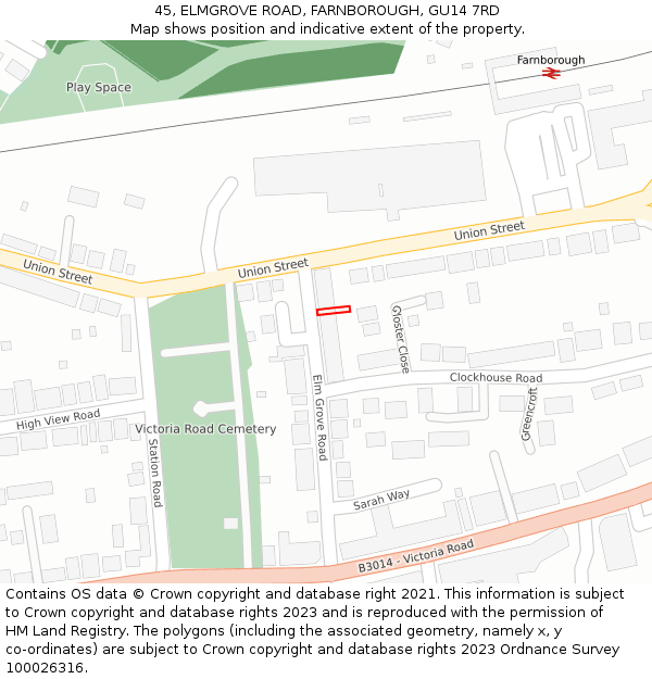 45, ELMGROVE ROAD, FARNBOROUGH, GU14 7RD: Location map and indicative extent of plot