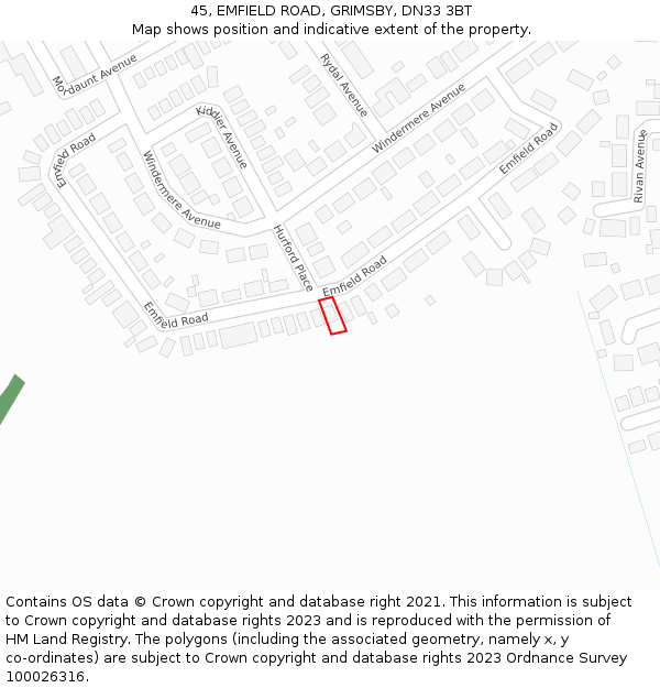 45, EMFIELD ROAD, GRIMSBY, DN33 3BT: Location map and indicative extent of plot