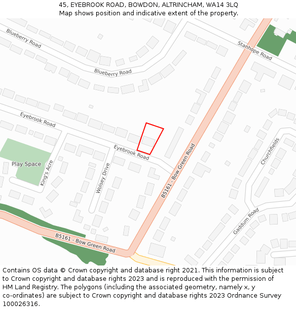 45, EYEBROOK ROAD, BOWDON, ALTRINCHAM, WA14 3LQ: Location map and indicative extent of plot