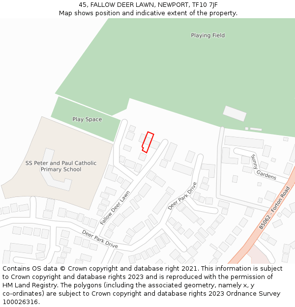 45, FALLOW DEER LAWN, NEWPORT, TF10 7JF: Location map and indicative extent of plot