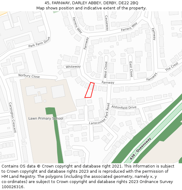 45, FARNWAY, DARLEY ABBEY, DERBY, DE22 2BQ: Location map and indicative extent of plot