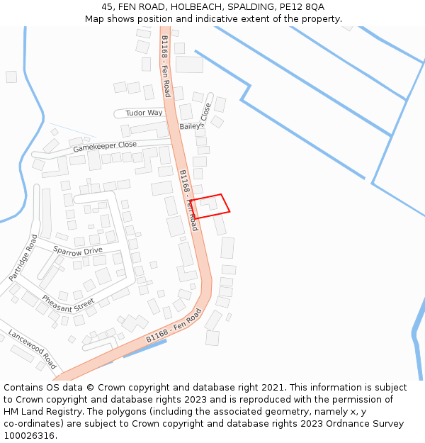 45, FEN ROAD, HOLBEACH, SPALDING, PE12 8QA: Location map and indicative extent of plot