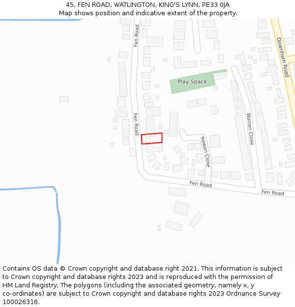45, FEN ROAD, WATLINGTON, KING'S LYNN, PE33 0JA: Location map and indicative extent of plot