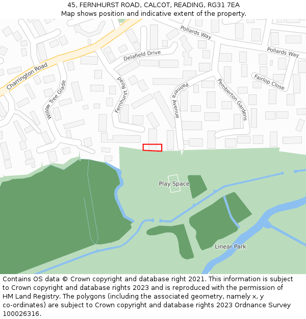 45, FERNHURST ROAD, CALCOT, READING, RG31 7EA: Location map and indicative extent of plot