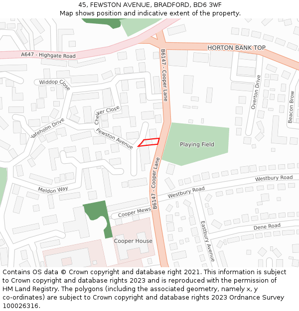 45, FEWSTON AVENUE, BRADFORD, BD6 3WF: Location map and indicative extent of plot