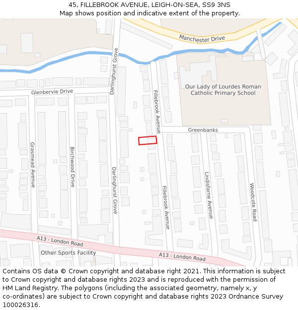 45, FILLEBROOK AVENUE, LEIGH-ON-SEA, SS9 3NS: Location map and indicative extent of plot