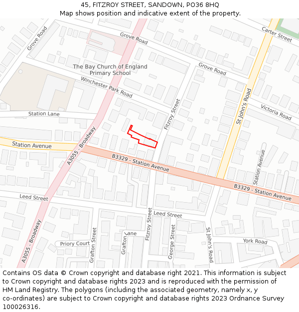 45, FITZROY STREET, SANDOWN, PO36 8HQ: Location map and indicative extent of plot