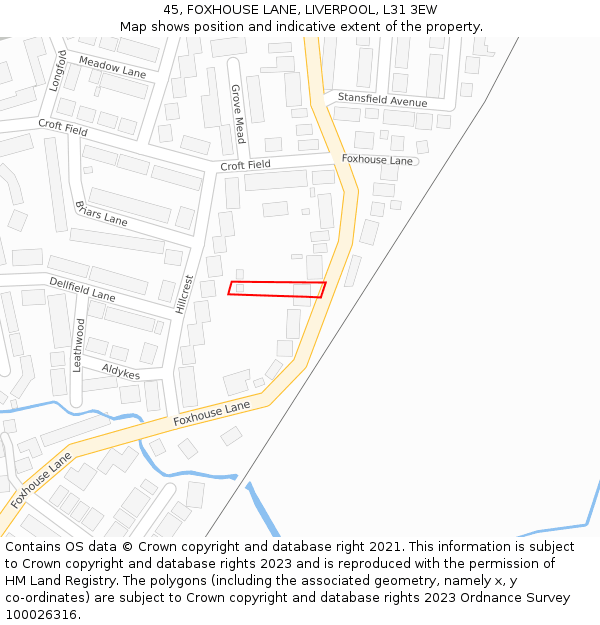 45, FOXHOUSE LANE, LIVERPOOL, L31 3EW: Location map and indicative extent of plot