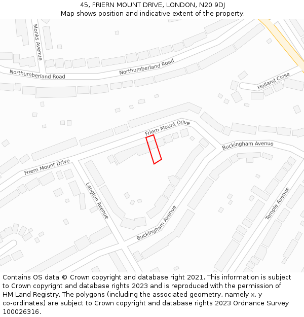 45, FRIERN MOUNT DRIVE, LONDON, N20 9DJ: Location map and indicative extent of plot
