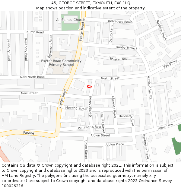 45, GEORGE STREET, EXMOUTH, EX8 1LQ: Location map and indicative extent of plot