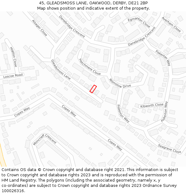 45, GLEADSMOSS LANE, OAKWOOD, DERBY, DE21 2BP: Location map and indicative extent of plot