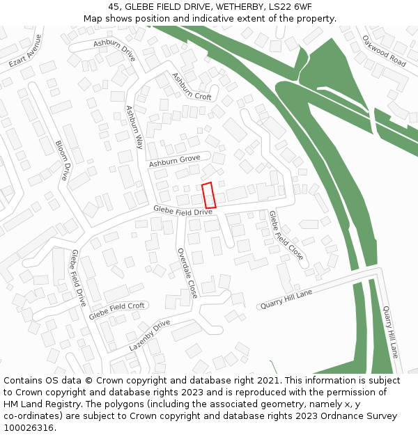 45, GLEBE FIELD DRIVE, WETHERBY, LS22 6WF: Location map and indicative extent of plot