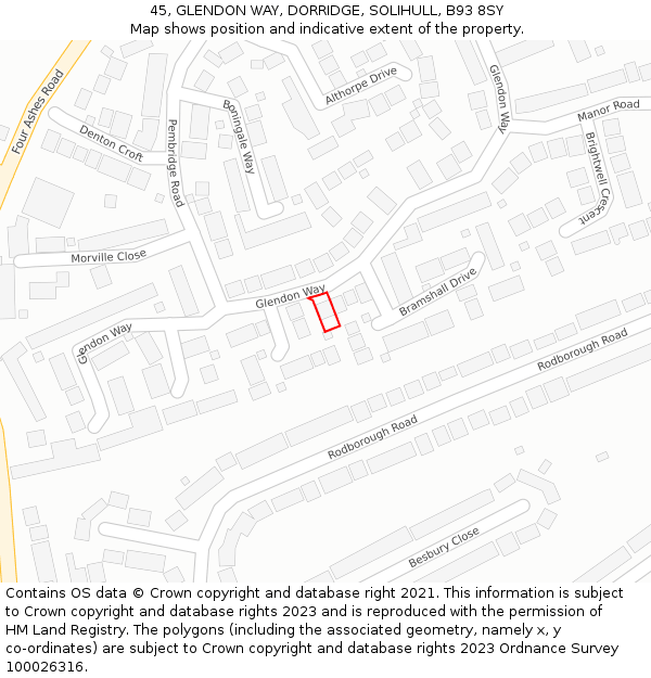 45, GLENDON WAY, DORRIDGE, SOLIHULL, B93 8SY: Location map and indicative extent of plot