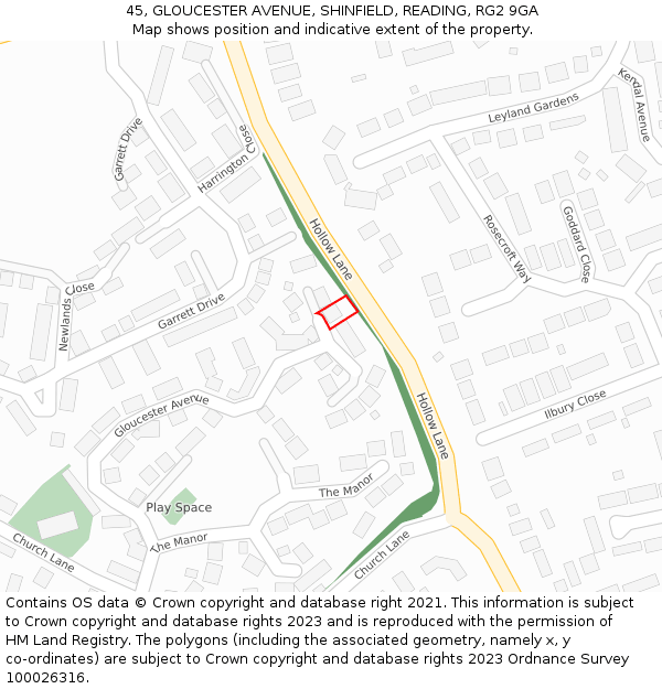 45, GLOUCESTER AVENUE, SHINFIELD, READING, RG2 9GA: Location map and indicative extent of plot