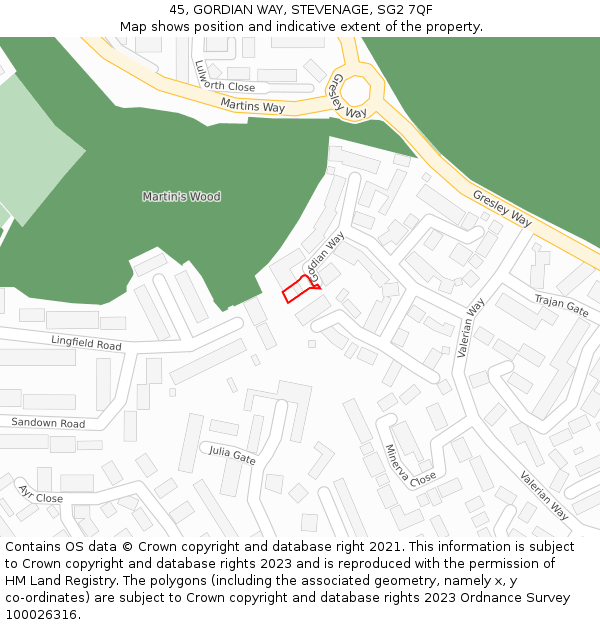 45, GORDIAN WAY, STEVENAGE, SG2 7QF: Location map and indicative extent of plot