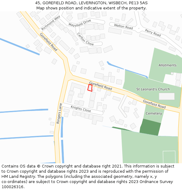 45, GOREFIELD ROAD, LEVERINGTON, WISBECH, PE13 5AS: Location map and indicative extent of plot