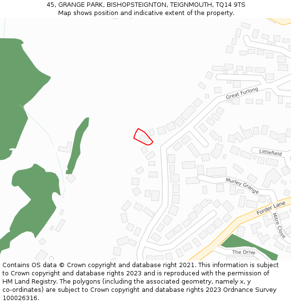 45, GRANGE PARK, BISHOPSTEIGNTON, TEIGNMOUTH, TQ14 9TS: Location map and indicative extent of plot