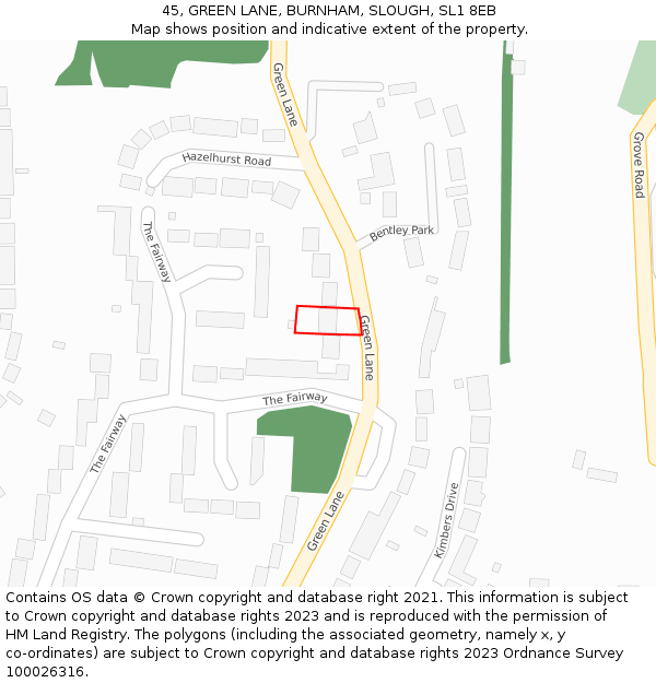 45, GREEN LANE, BURNHAM, SLOUGH, SL1 8EB: Location map and indicative extent of plot