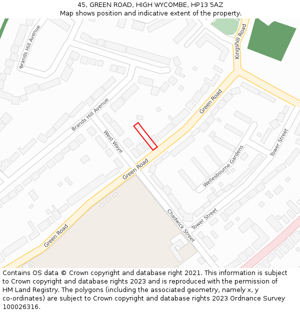 45, GREEN ROAD, HIGH WYCOMBE, HP13 5AZ: Location map and indicative extent of plot