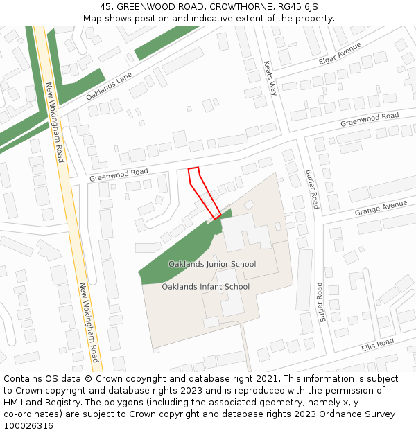 45, GREENWOOD ROAD, CROWTHORNE, RG45 6JS: Location map and indicative extent of plot