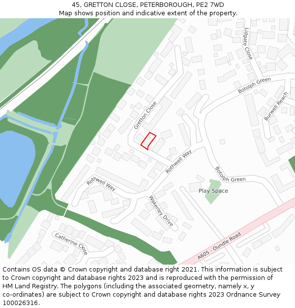 45, GRETTON CLOSE, PETERBOROUGH, PE2 7WD: Location map and indicative extent of plot