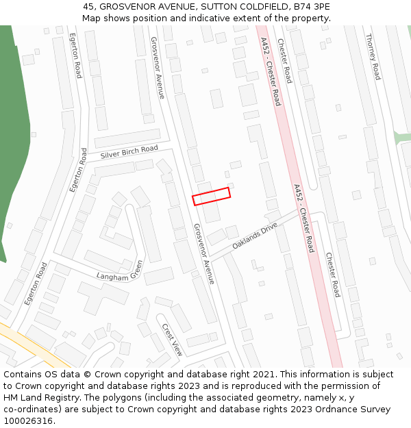 45, GROSVENOR AVENUE, SUTTON COLDFIELD, B74 3PE: Location map and indicative extent of plot